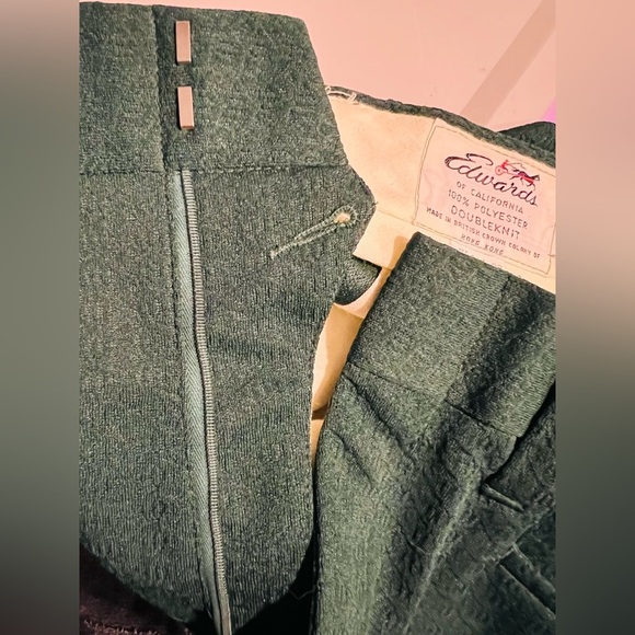 Vintage Edwards of California 100% Polyester Doubleknit Dk Green Trousers w/ Tag - Picture 10 of 12